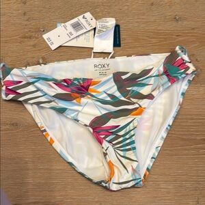 NWT Roxy Women's Tropical Print Bikini Bottom - White and Multicolor